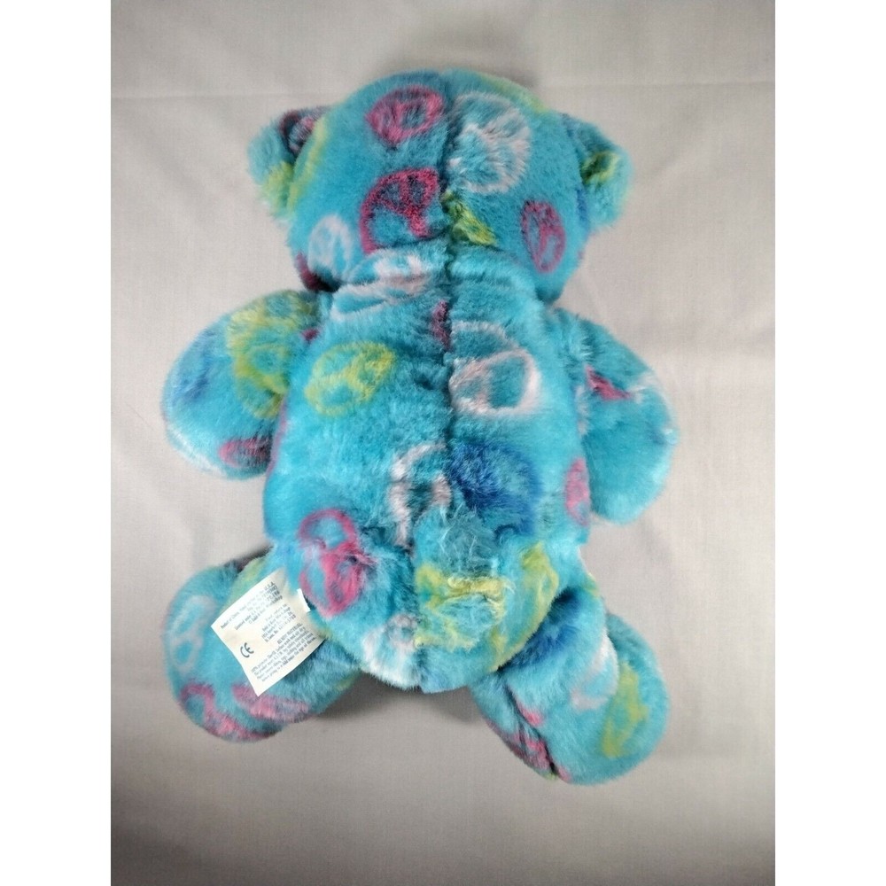 Build-A-Bear Workshop Light Blue Peace Signs Bear Stuffed Plush‎ Toy 15" EUC - Picture 10 of 10